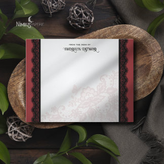 Notas Papel de Carta Preto Elegante com Renda e Cartão d