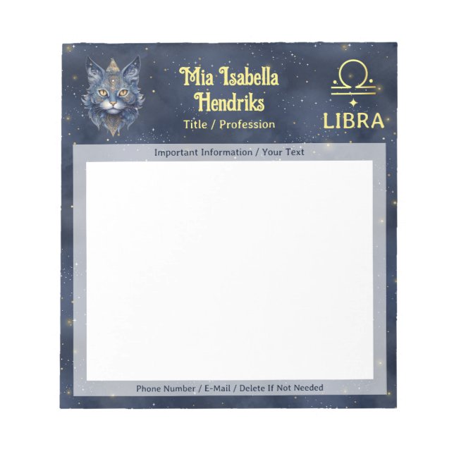Notas Símbolo Zodiac Libra e Gato Místico - Bloco de Not (Frente)