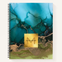 Notebook abstrato Gold Foil Black Teal Monograma