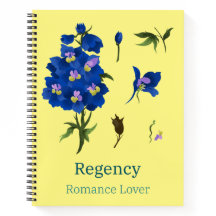 Notebook amarelo com flores azuis Romance Lover