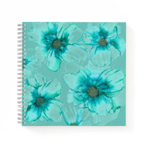 Notebook Aqua Flowers Square