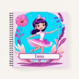 Notebook Ballerina Cute Com Nametag Personalizável