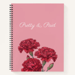 Notebook bonito e pago com flores de cravos