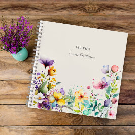 Notebook com Flores de Mola de Aquarela