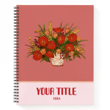 Notebook com flores vermelhas desenhadas à mão, de