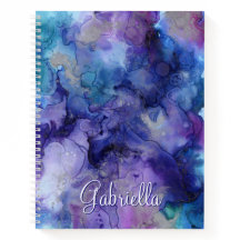 Notebook com nome de aquarela roxa e azul Galáxia