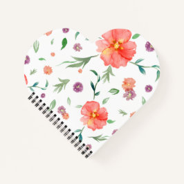 Notebook Coração com Flores de Aquarela