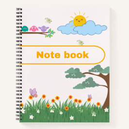 Notebook de aves, flores e árvores lindas