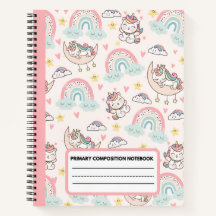 Notebook de composição primária de Unicórn rosa-cl