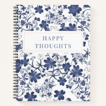 Notebook de Diário Floral Duplo Lado Azul