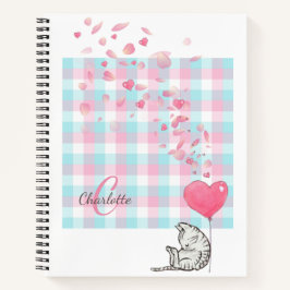 Notebook de Gato Bonito de Monograma Rosa Moderno