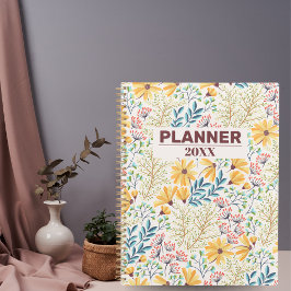 Notebook Diário e Planejador Floral Azul Amarelo