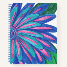Notebook espiral com flor azul
