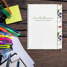 Notebook espiral de professor moderno e de Berries