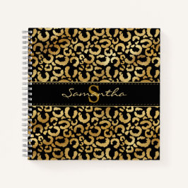 Notebook espiral Dourado com impressão leopardo