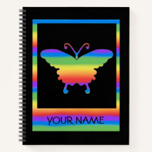 Notebook espiral personalizado do Rainbow Butterfl