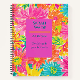 Notebook Floral Brilhante - Rosa, Azul e Laranja