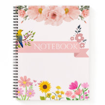 Notebook floral com pássaro e girassol