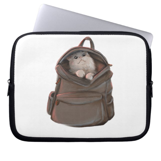 Notebook Gato numa capa de eletrônicos para mochila (Frente)