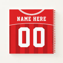 Notebook Name & Number Soccer Futebol Red Jersey