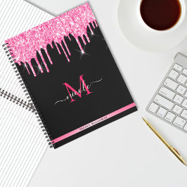 Notebook preto brilhante com gota a quente monogra