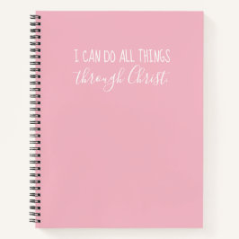 Notebook rosa "Tudo através do Cristo"