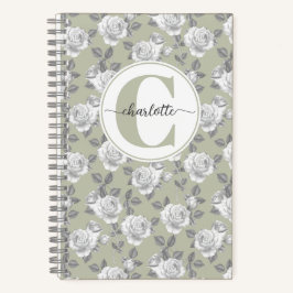 Notebook verde rosa Garden Monograma Sage