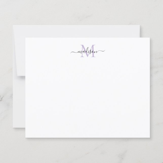 Notecard Purple Monograma de Script Elegante de Or (Frente)