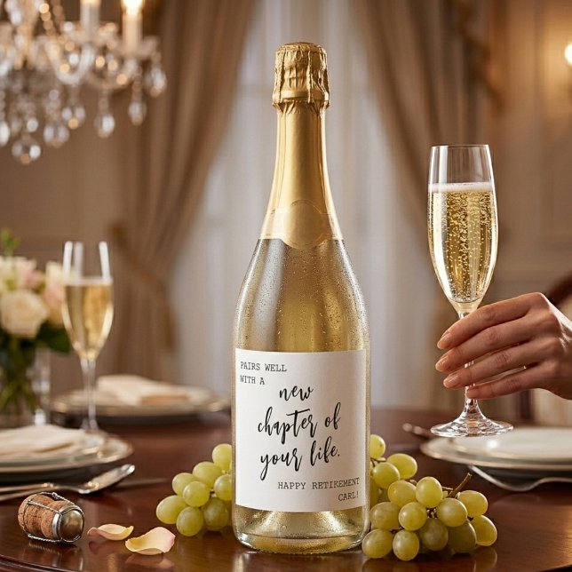 Nova Capítulo Presente Personalizado Feliz Aposent (New Chapter Happy Retirement Custom Gift Sparkling Wine Label)