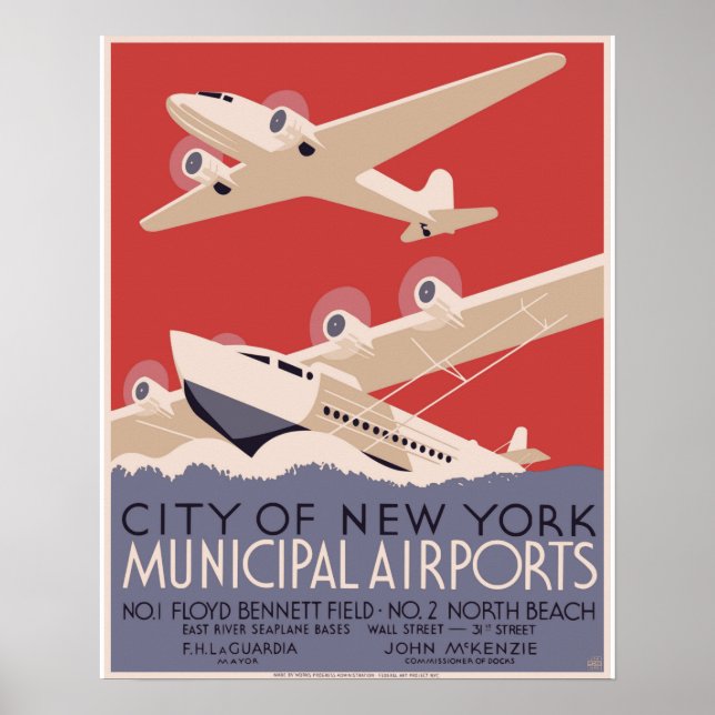 Nova Iorque Municipal Airports WPA Poster de 1937 (Frente)