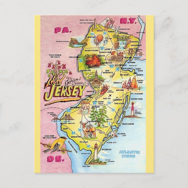 Nova Jersey Colorida Ilustrada  Cartão Postal (Frente)