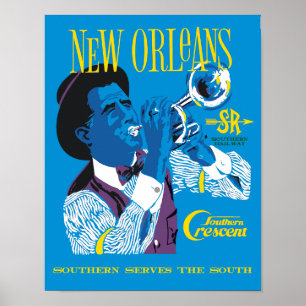 Nova Orleães. Poster de viagens retro da estrada