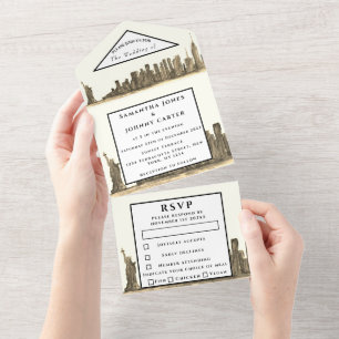 Nova York RSVP Watercolor Black Modern Wedn All