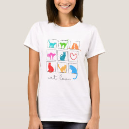 nove gatos coloridos em quadros e um T-Shirt cardí