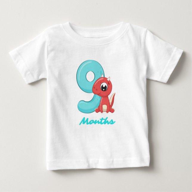 Nove meses, fofo dinossauro Bebê T-Shirt (Frente)