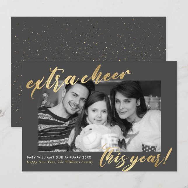 Novo Ano Novo Anúncio de Gravidez de Foto para Beb (Frente/Verso)