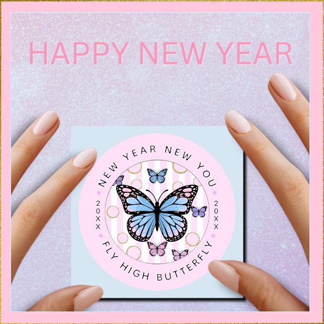 Novo Ano Novo Voa Borboleta Alta - Cartão Magnétic (Say Happy New Year with this Pretty Magnetic Card for the Fridge. )