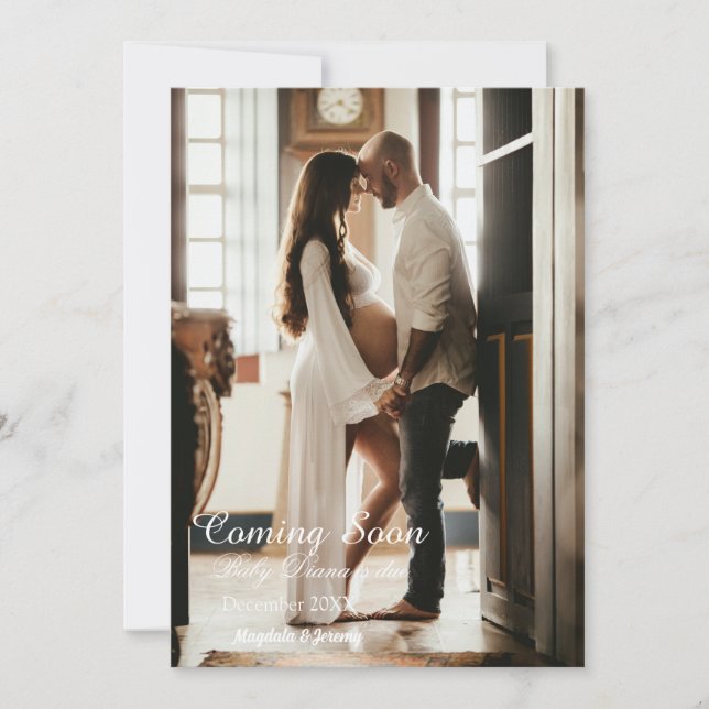 Novo bebê a caminho, cartão de anúncio de gravidez (Frente)