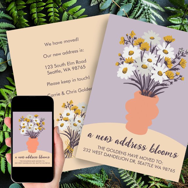 Novo Buquê de Anúncio de Movimentação de Blooms de (New Address Blooms Moving Announcement Bouquet Card)