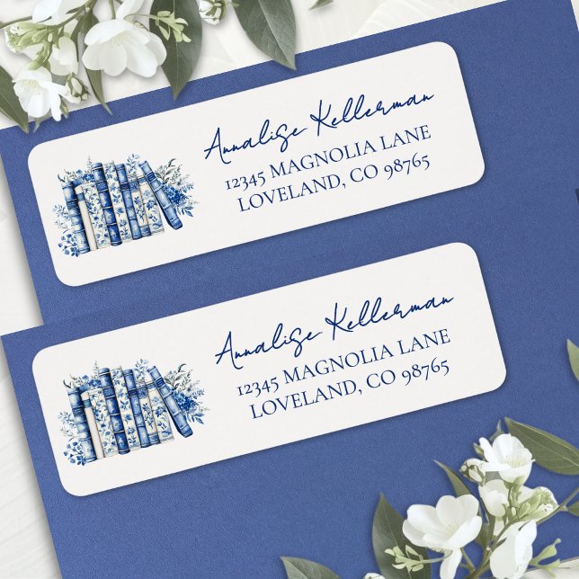 Novo Capítulo Floral Azul Etiqueta de Endereço de  (New Chapter Floral Book Return Address Label )