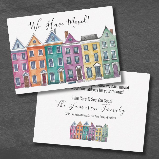 Novo Cartão de Anúncio de Movimentação de Cores Aq (Cute Watercolor Moving Announcement Card)