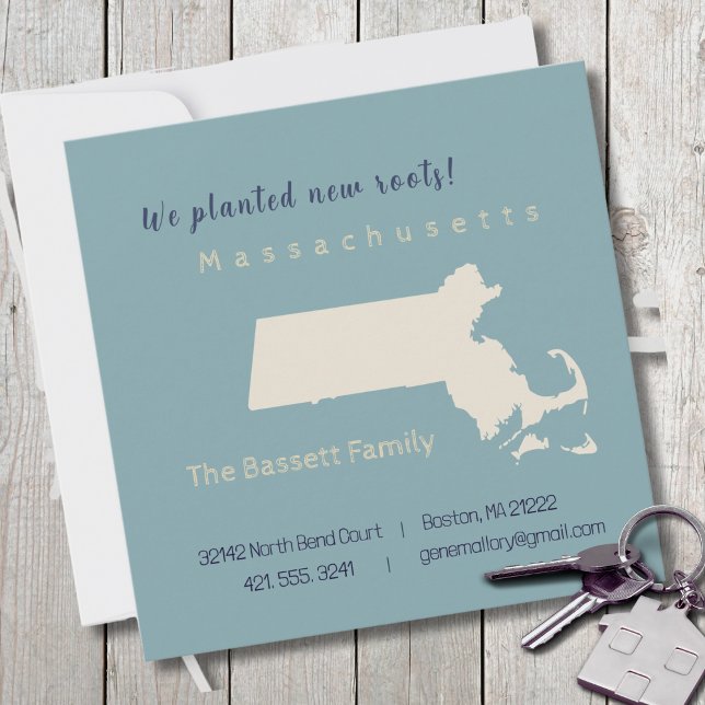 Novo Cartão de Anúncio Móvel de Massachusetts Resi (Moving to Massachusetts? Send your friends and family a beautiful personalized announcement!)