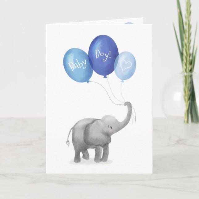 Novo cartão de bebê elefante (azul) (Frente)