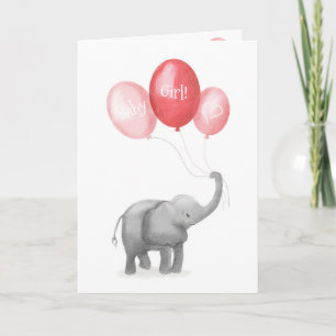 Novo cartão de bebê elefante (rosa)