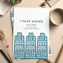 Novo cartão de endereço com edifícios azuis