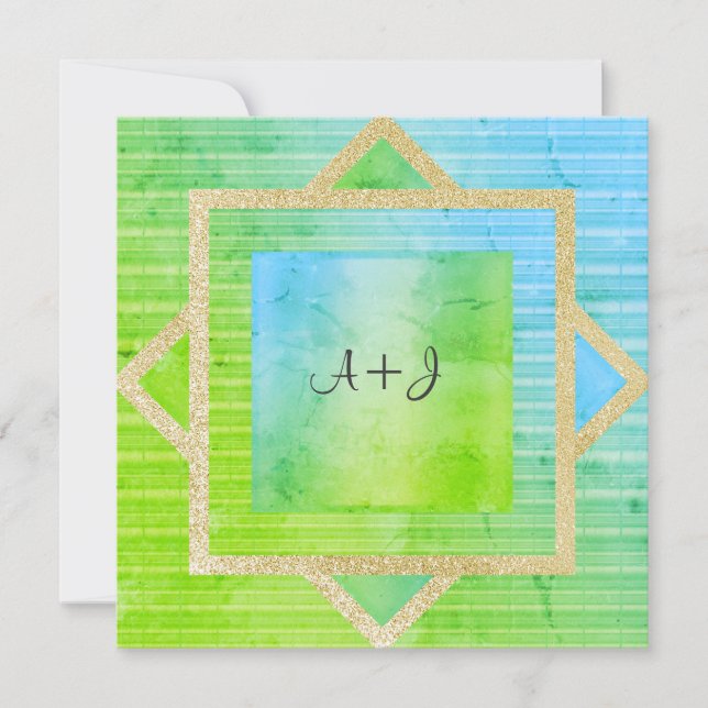 NOVO CONVITE DE CASAMENTO DOURADO VERDE AZUL (Frente)
