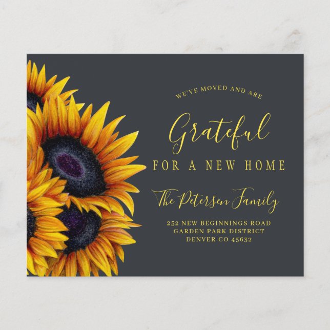 Novo endereço do anúncio de mudança de girassol (Frente)