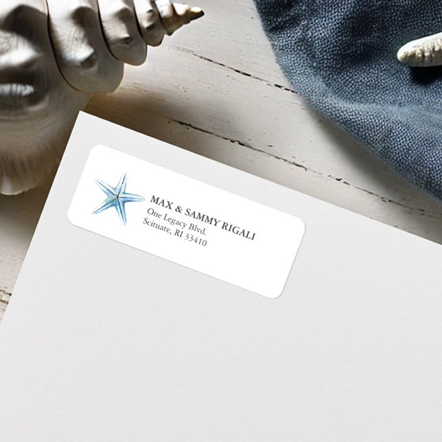 Novo endereço Etiqueta de endereço de devolução Bl (Starfish return address label watercolor beach art by Victoria Grigaliunas Do Tell A Belle)