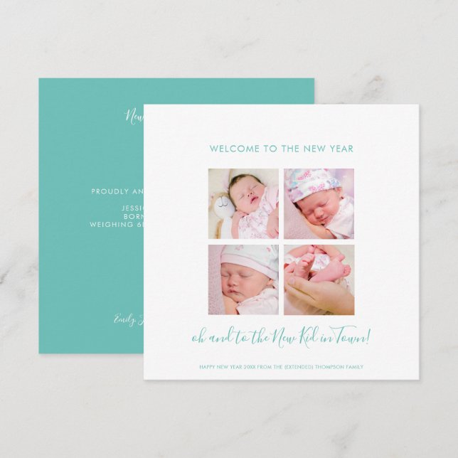 Novo Feliz ano novo De Bebê 4 Teal De Colagem De F (Frente/Verso)