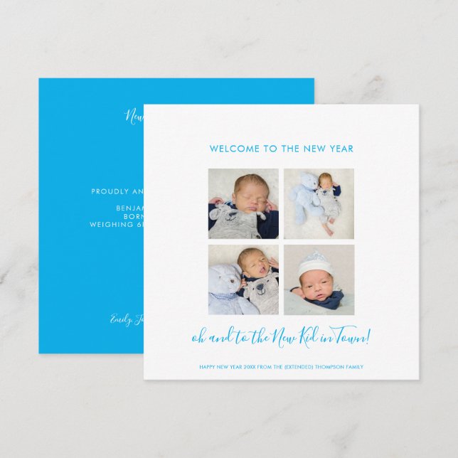 Novo Feliz ano novo para bebê 4 Azul de Colagem de (Frente/Verso)